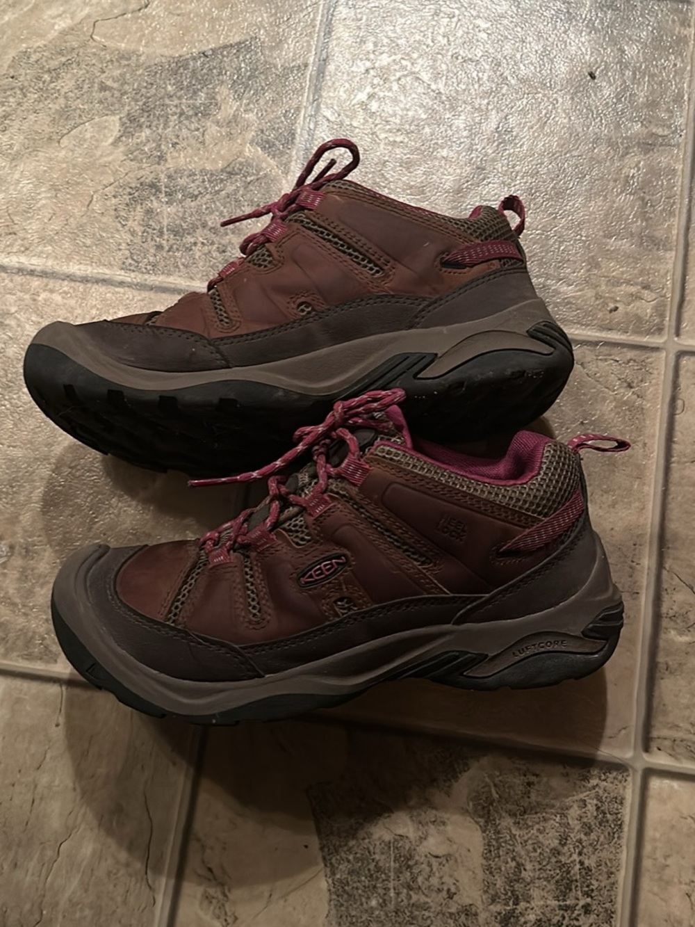 Keen burgundy and gray trail shoes